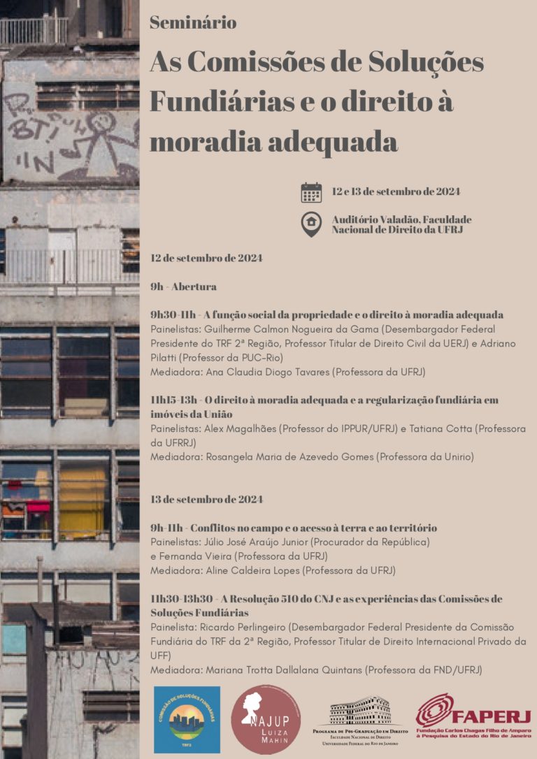 Seminário – “As Comissões de Soluções Fundiárias e o direito à moradia adequada” 12 e 13 de setembro