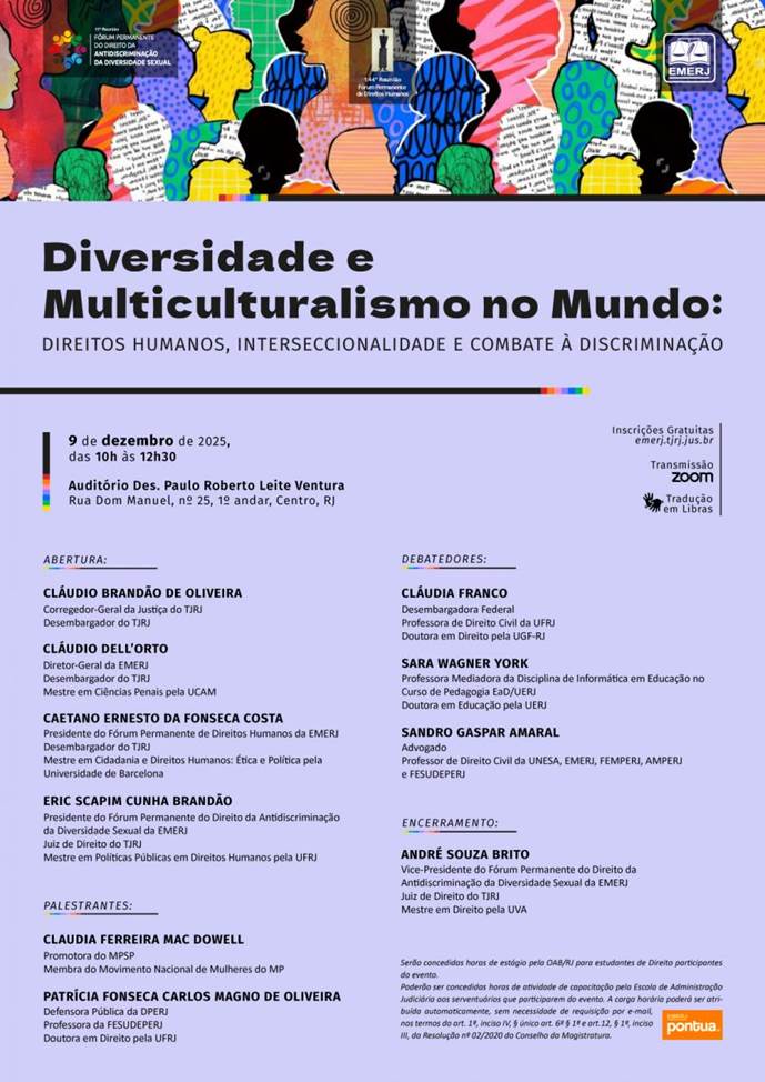 [EVENTO EMERJ] Diversidade e Multiculturalismo no Mundo: Direitos Humanos, Interseccionalidade e Combate à Discriminação
